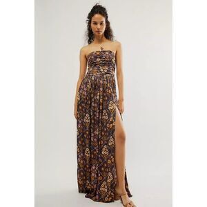 Free People Strapless Floral Maxi Dress - Brown and Orange